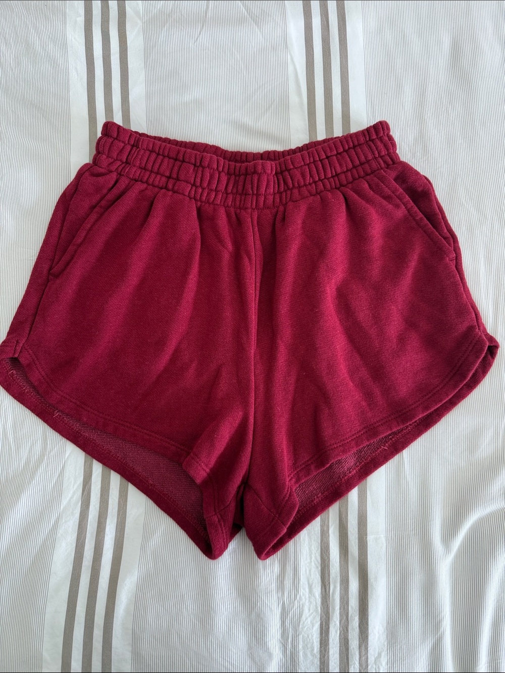 Wine Red Athletic Shorts with Elastic Waistvand